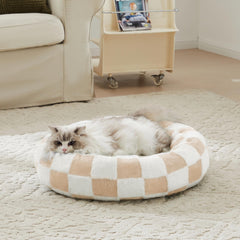 Ohocut cama para mascotas, diseño cuadro redondo de 23 pulgadas, cómodo refugio para tu gato.