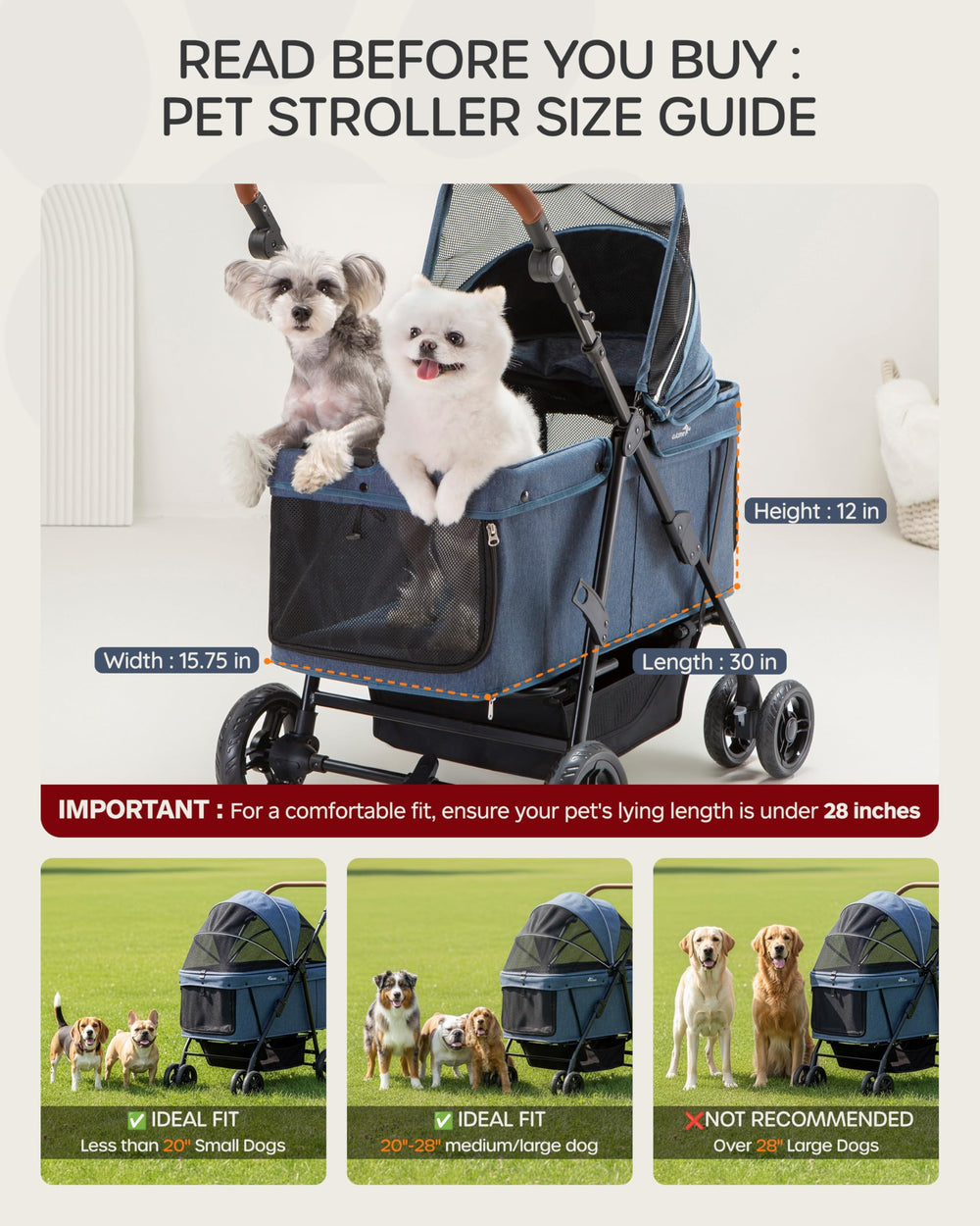 OJCME cochecito para perros: capacidad de 60 kg para mascotas grandes.