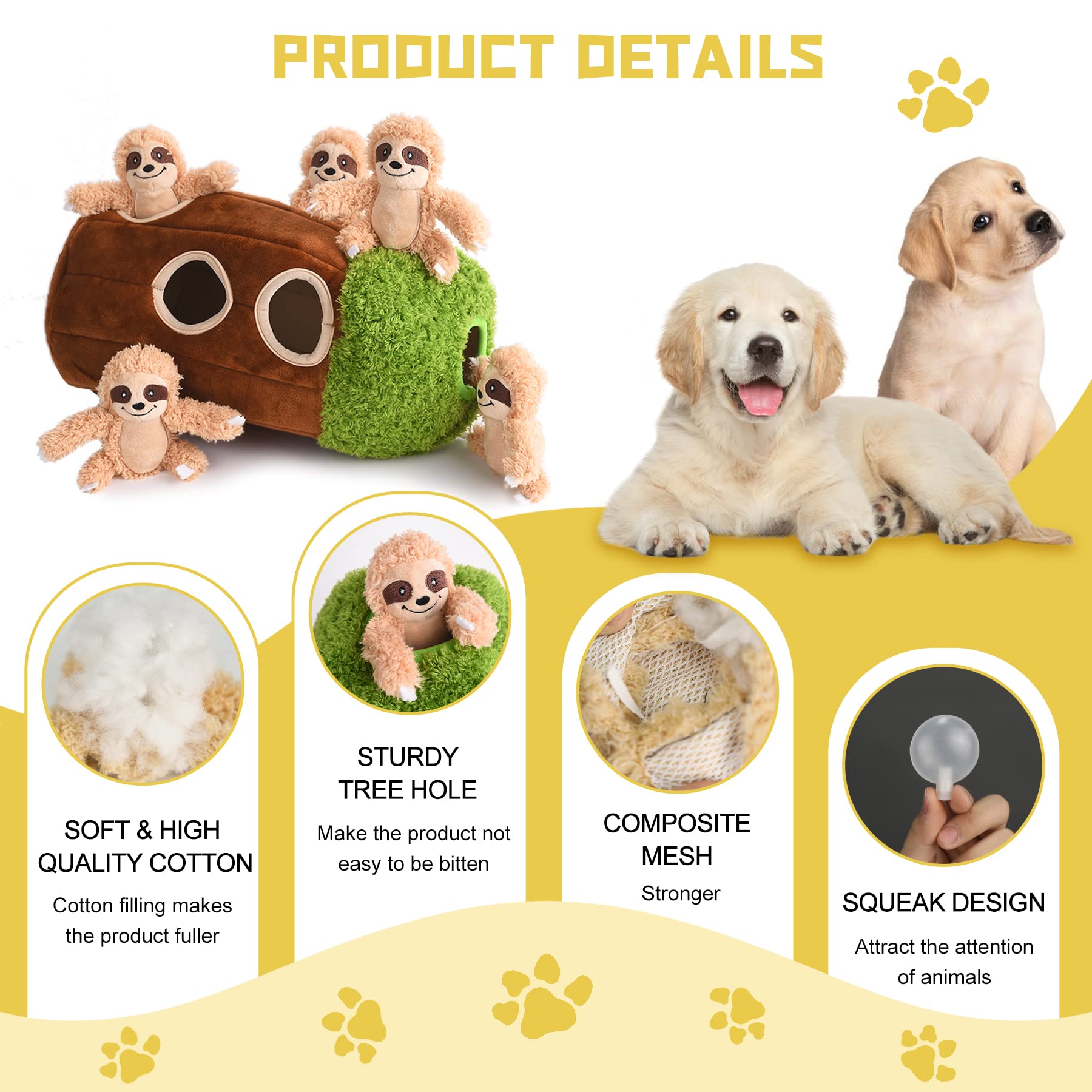 okegztoa peluche-perezoso-con-sonido: recompensa sonora para buscar y morder con suavidad.