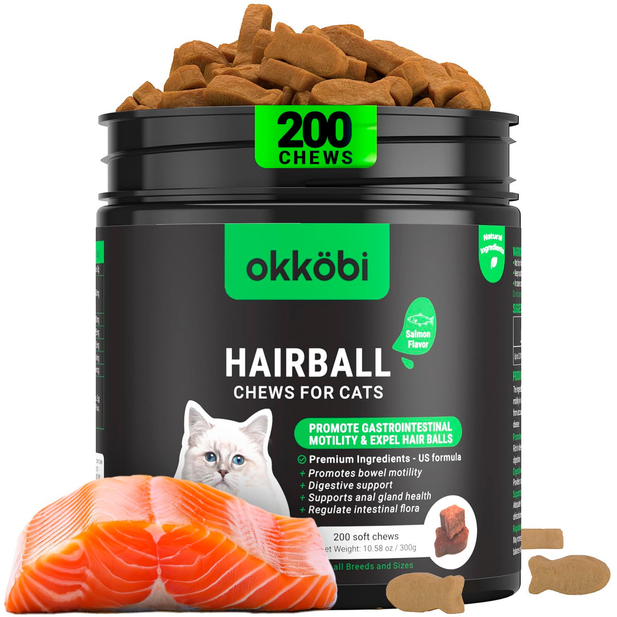 OKKÖBI golosinas para gato, snack sabroso para apoyar el pelaje saludable