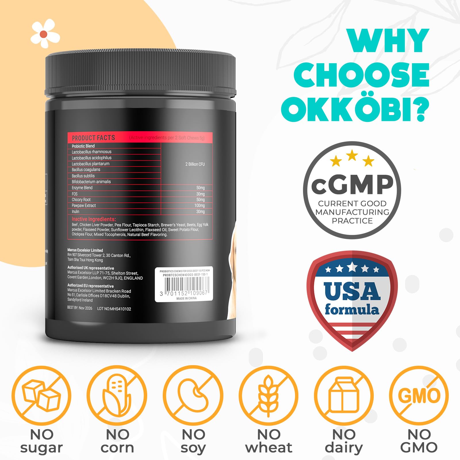 OKKÖBI Probióticos para perros con enzimas: mezcla premium de enzimas y probióticos.
