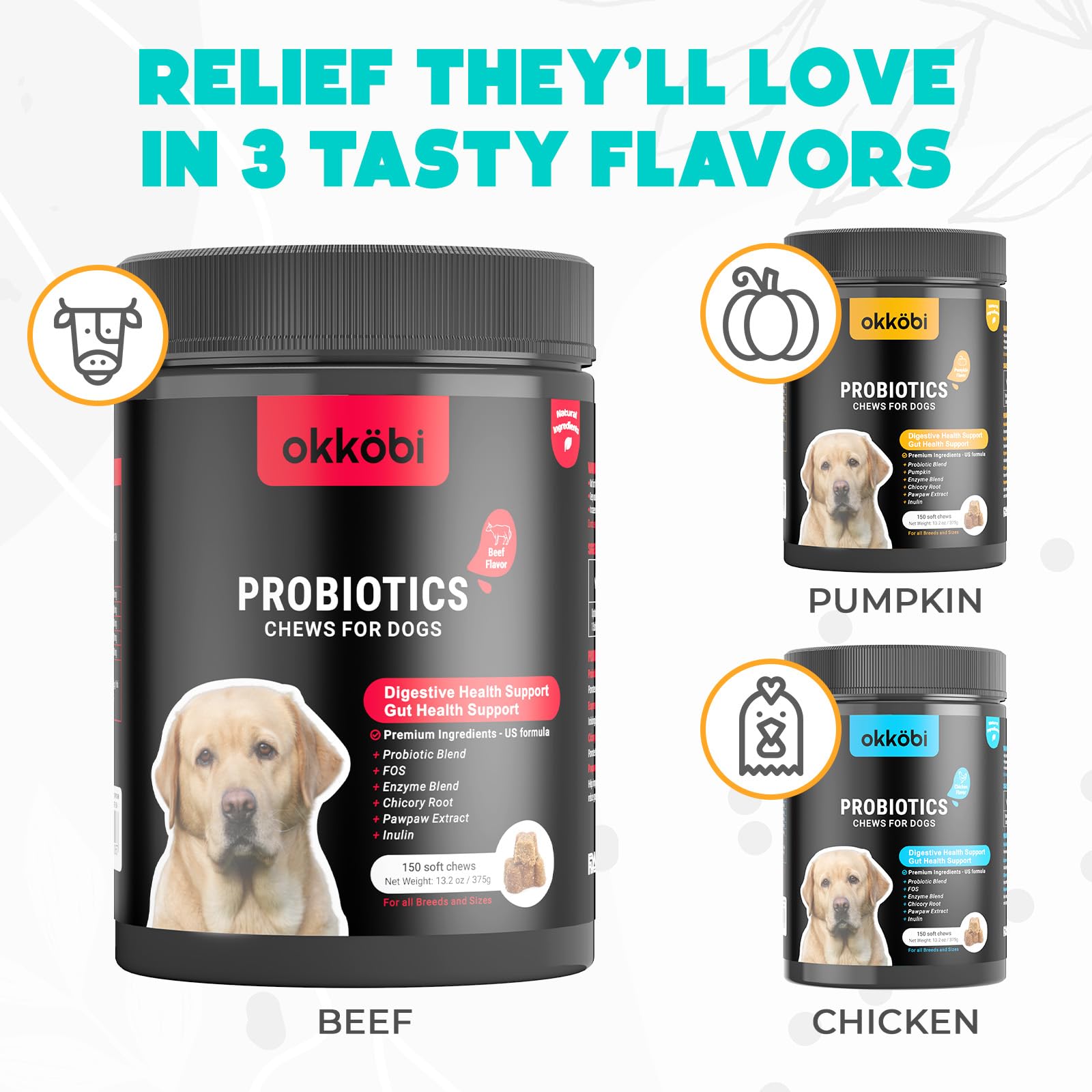 OKKÖBI Probióticos para perros con fos e inulina: fibra prebiótica para microbiota.