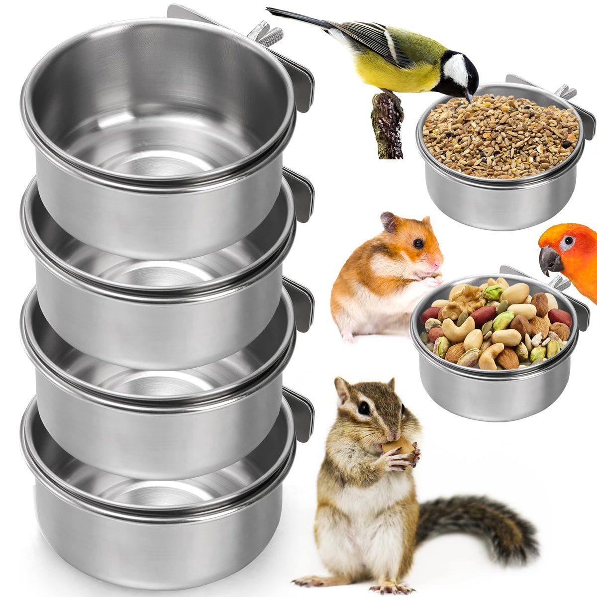 Okllen cuenco alimento aves con abrazadera en jaula para alimentación estable