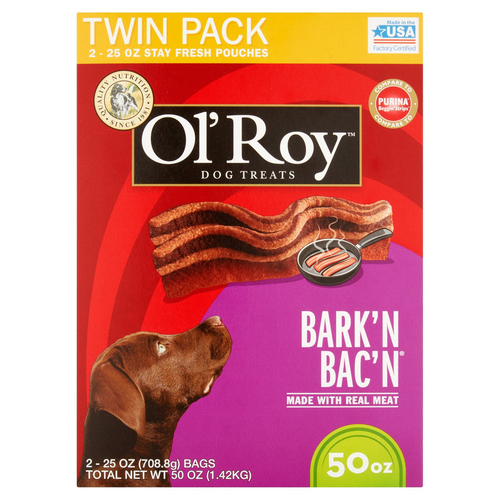Ol' Roy Bark'n Bac'n snacks para perros, sabor tocino real para premio diario