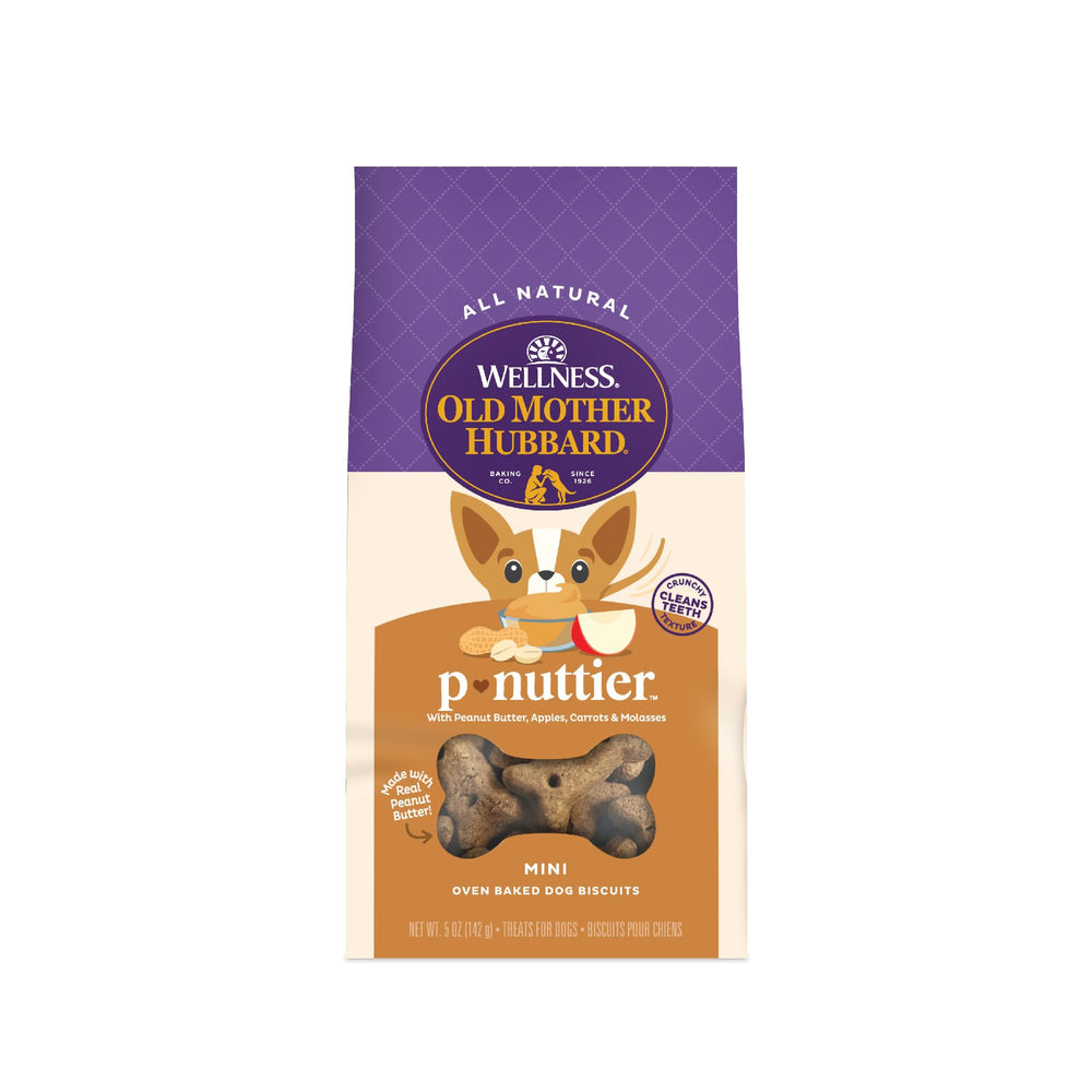 Galletas Old Mother Hubbard P-Nuttier mini crujientes en bolsa de 5oz para entrenamiento.