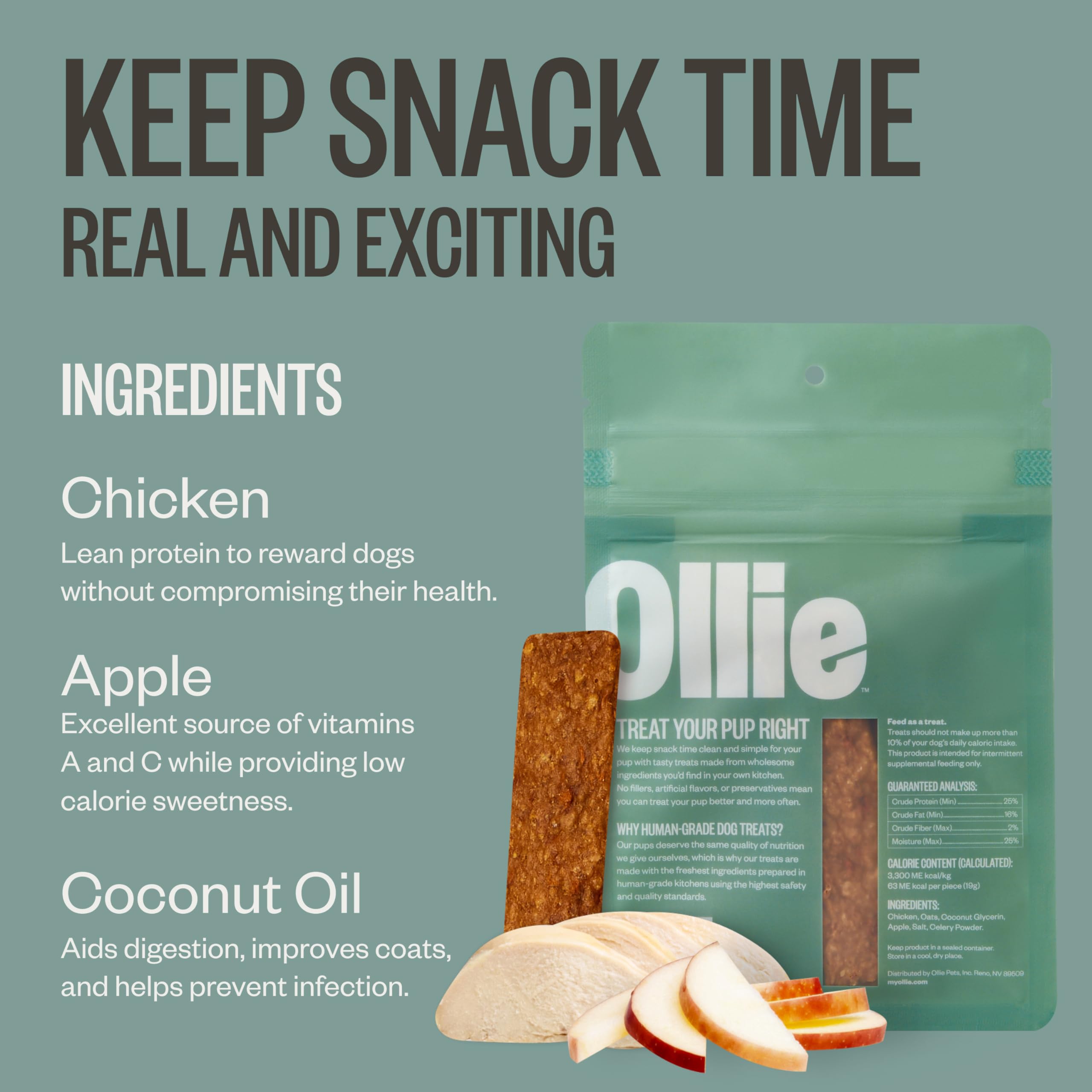 Ollie Jerky pollo y manzana, sin conservantes ni rellenos.