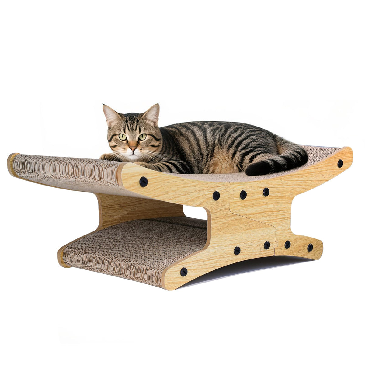 Rascador Olurrsia reversible para gatos con cama amplia para descanso