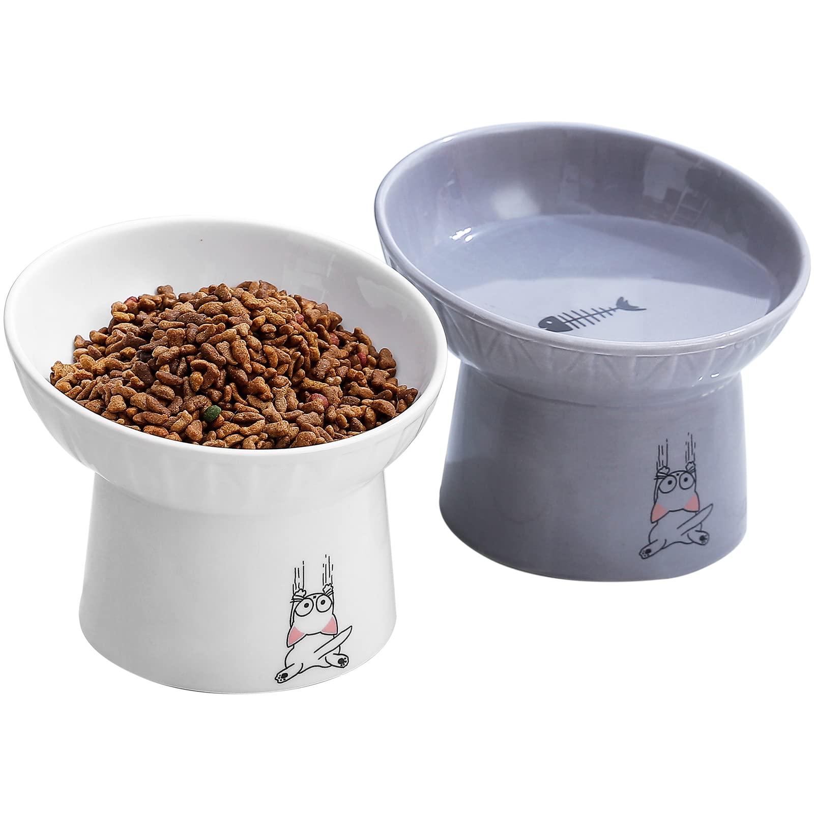 OMAYKEY tazón gato cerámico elevado con inclinación para comer cómodo.