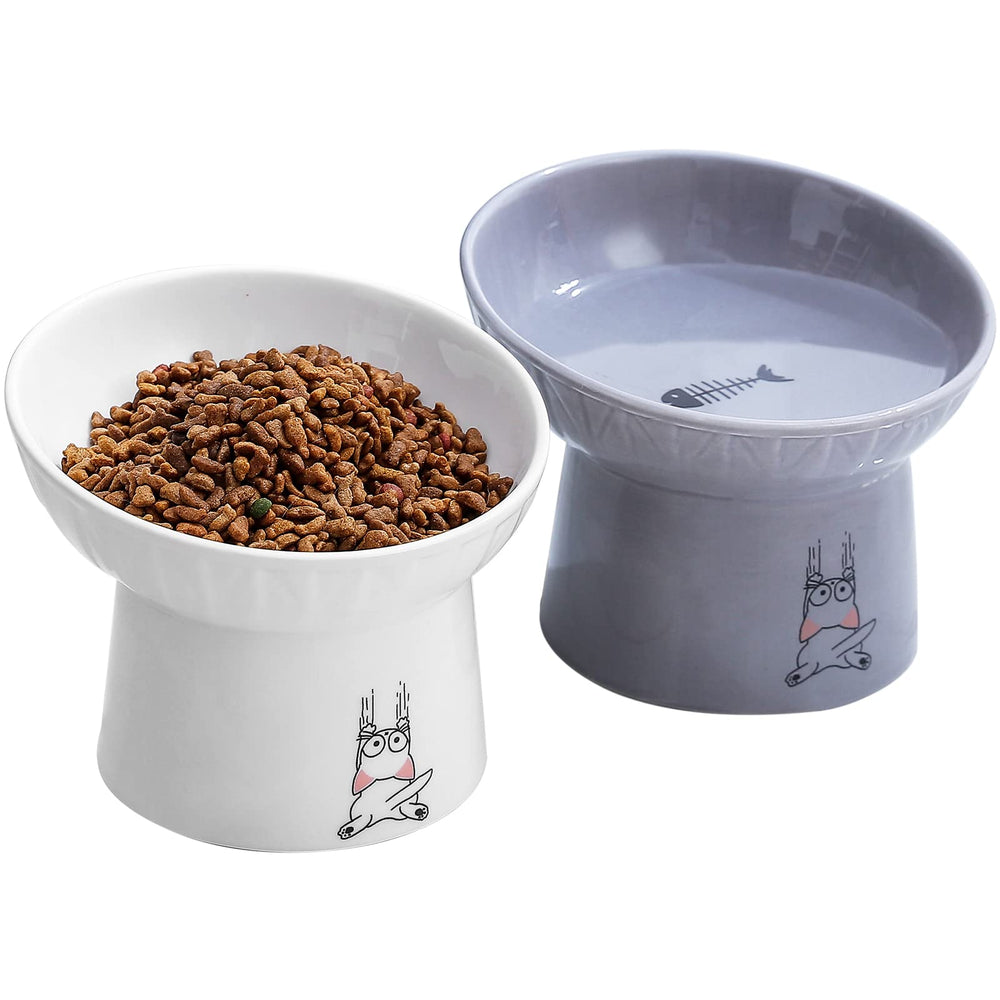 OMAYKEY tazón gato cerámico elevado con inclinación para comer cómodo.
