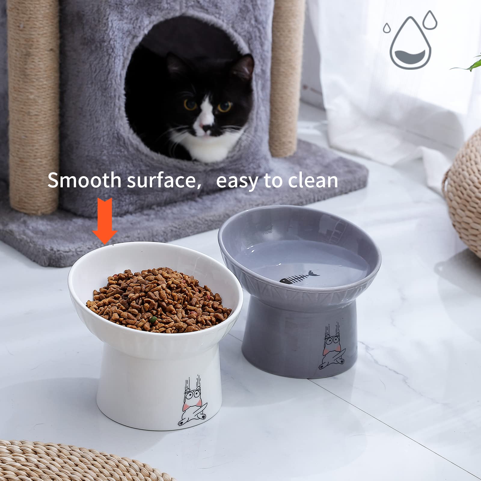 OMAYKEY tazón cerámico para gato, diseño seguro y estable.