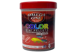 Omega One Granulos Color Mini, bolsa de gránulos que se hunden para acuario y mejoran el color.