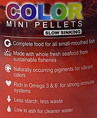 Omega One Color Mini, uso diario para coloración y nutrición equilibrada en el acuario.