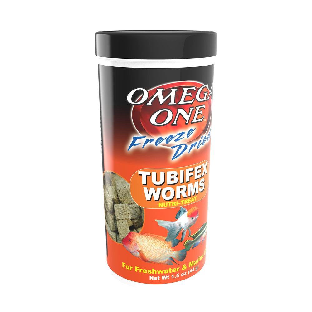 Omega One gusanos tubífex liofilizados, porción individual para alimentar peces de forma segura