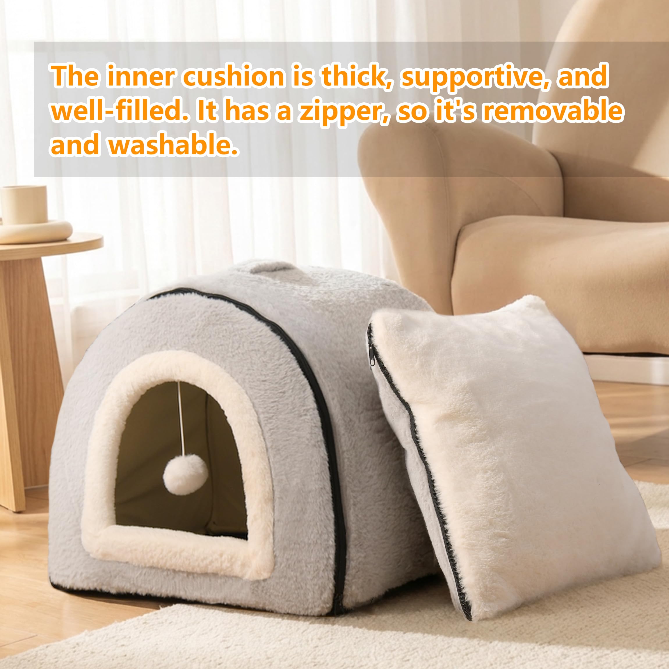 OMIVIER cama-mascota-dentro-casa: 2 en 1 para felinos pequeños.