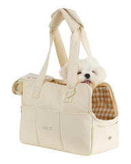 ONECUTE portador para perros pequeños en algodón beige, diseño cómodo para viajes.