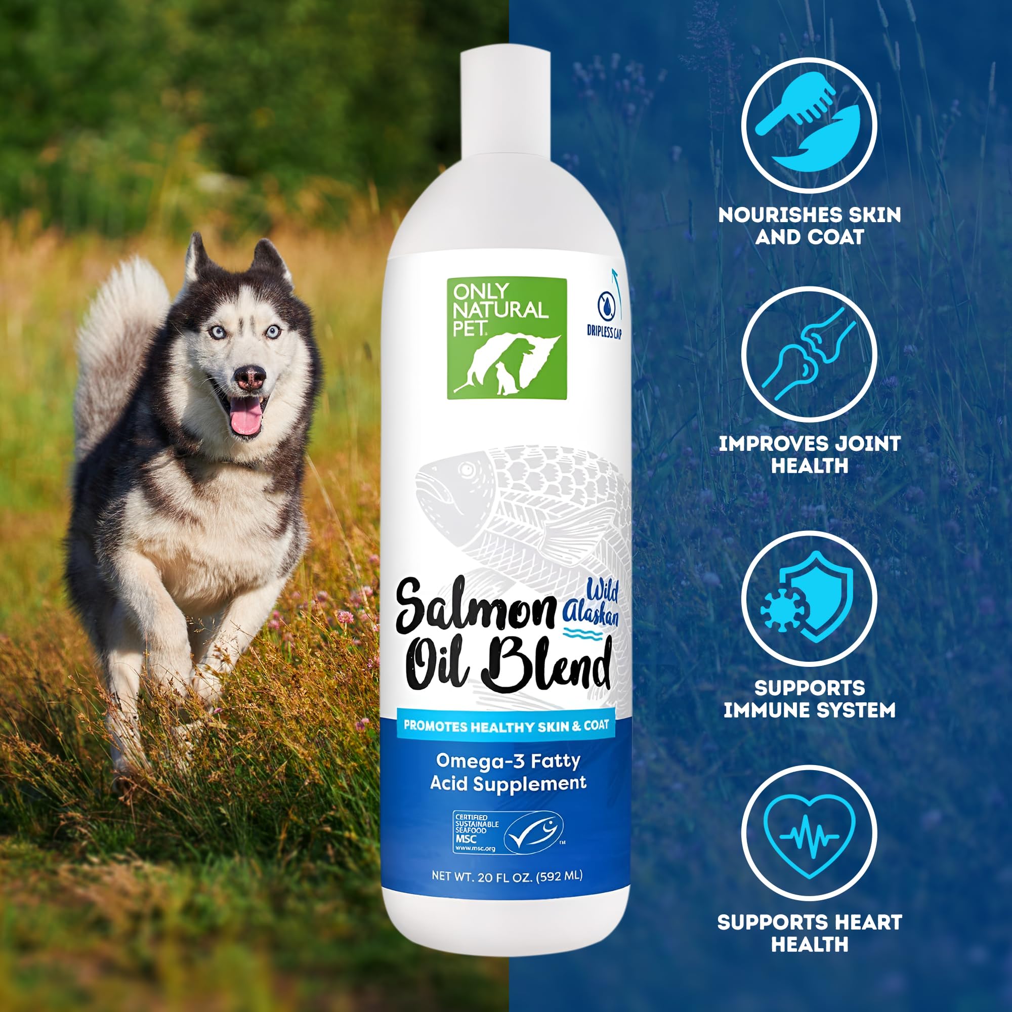 Only Natural Pet aceite salmon wild-alaskan gotas: dosificación diaria fácil para perros y gatos