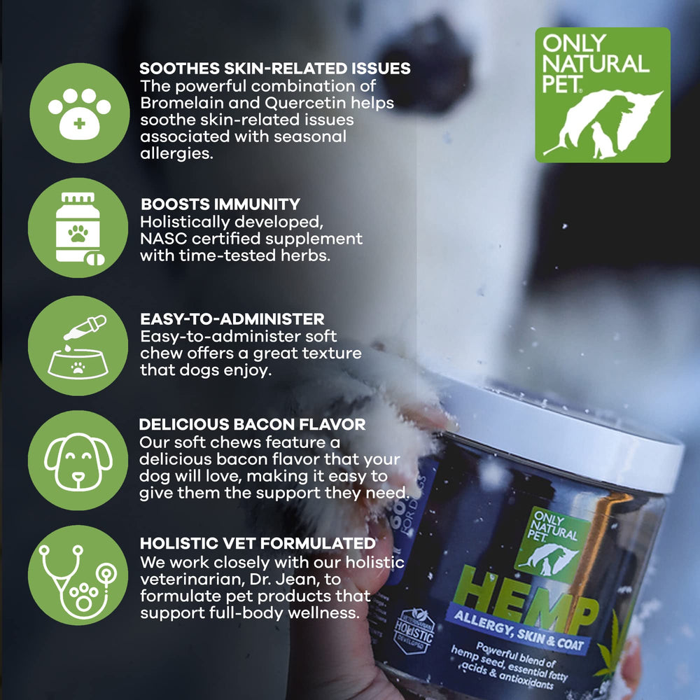 Only Natural Pet Allergy, Skin & Coat: etiqueta muestra omega-3 para pelaje brillante