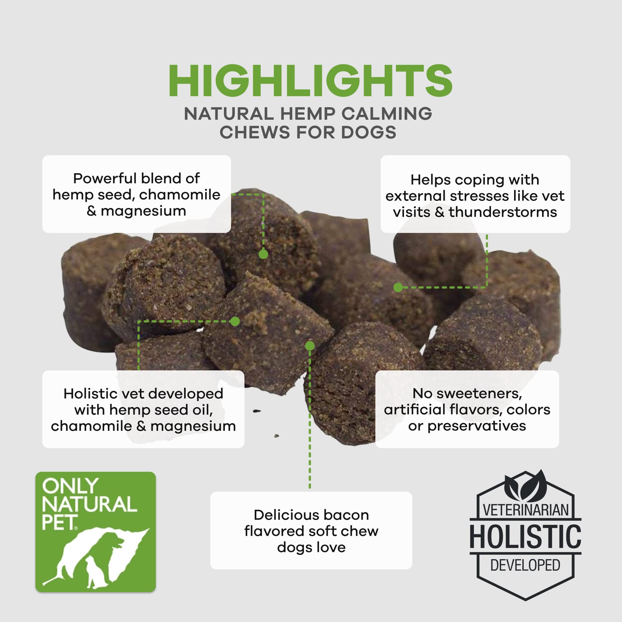 Only Natural Pet masticables de cáñamo para perros, promueven relajación en casa tras el juego.