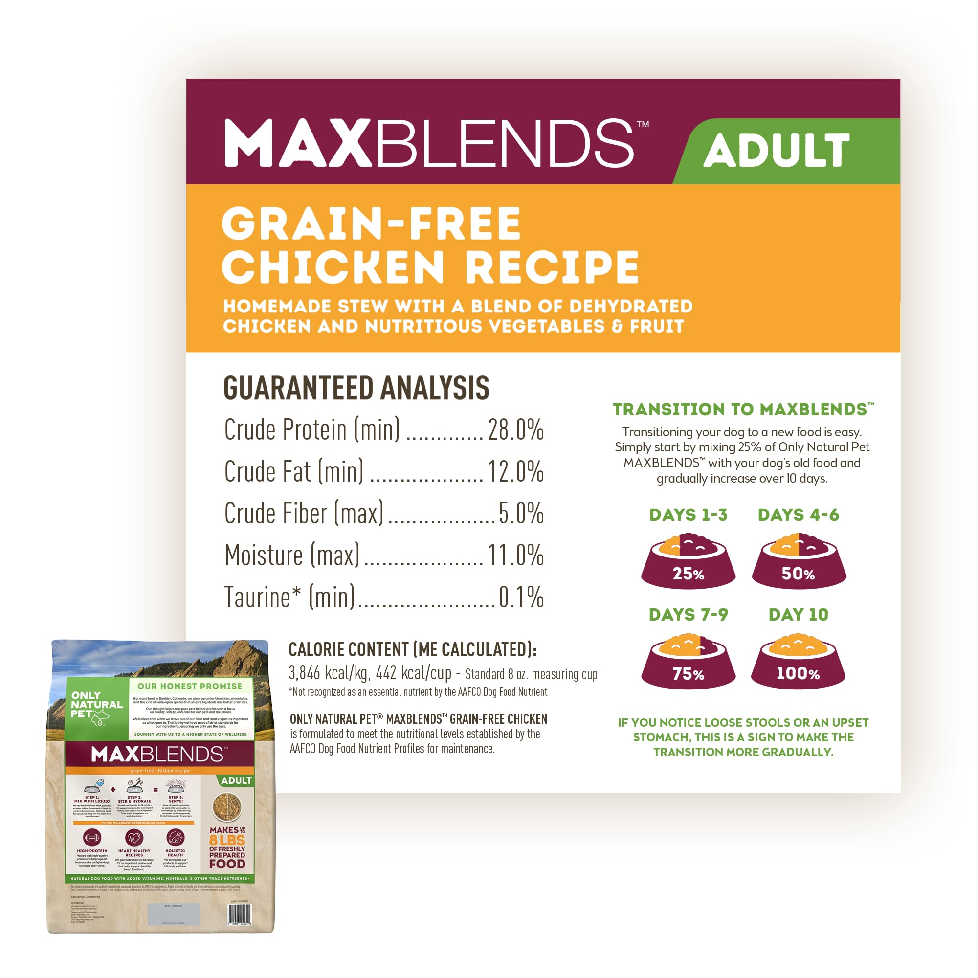 MaxBlends estofado de pollo, alta proteína para energía diaria de perros