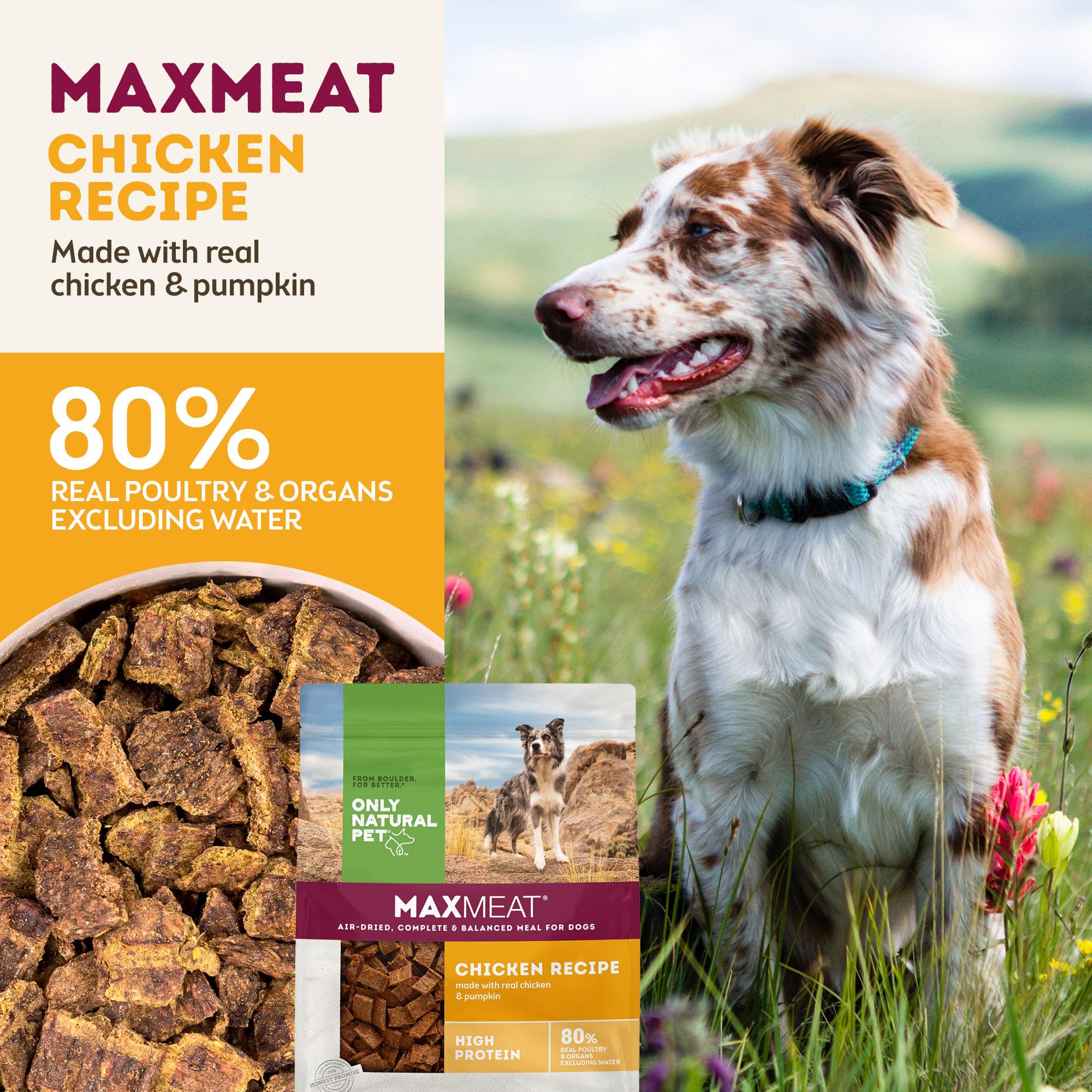 Only Natural Pet MaxMeat Holistic proteína real proveniente de carne.