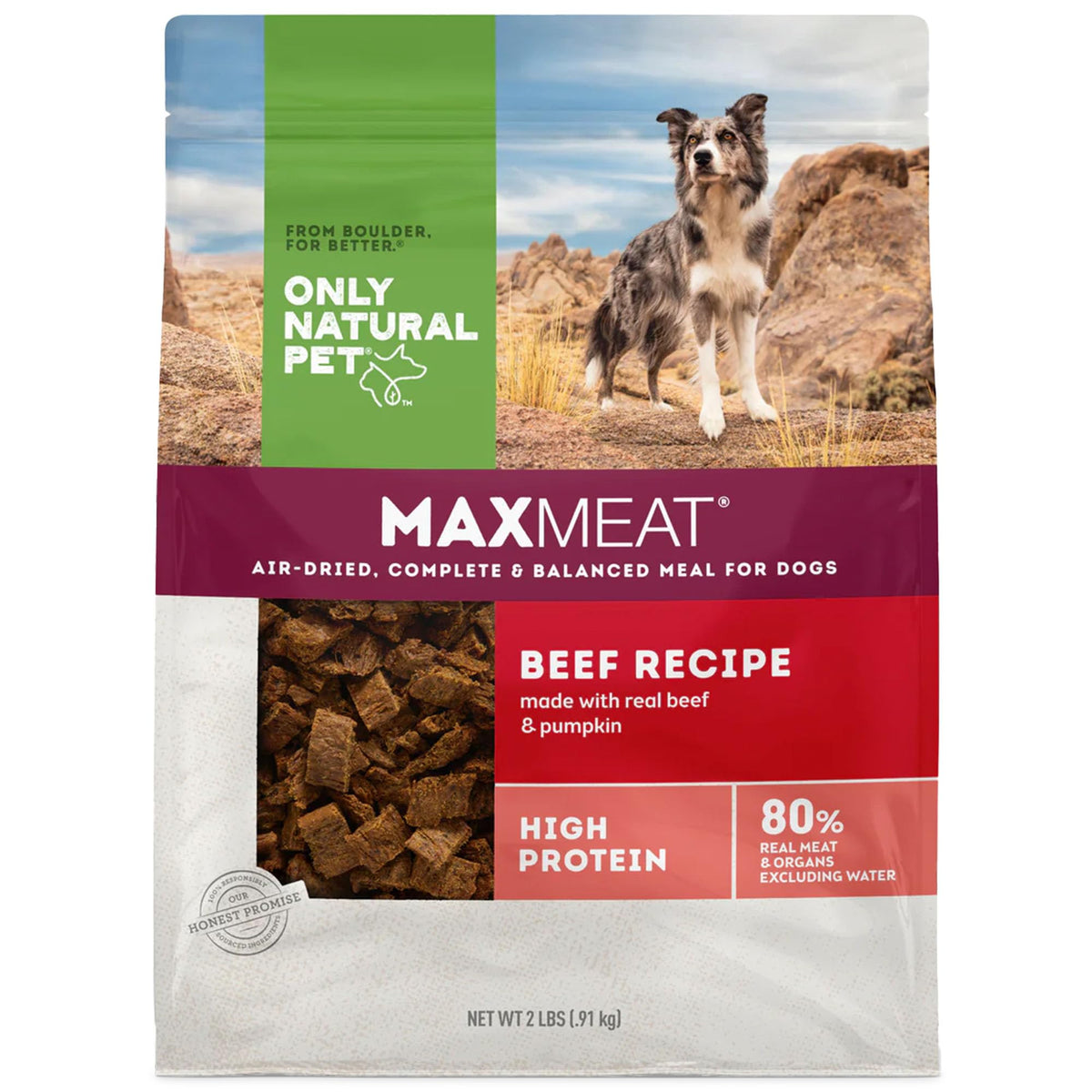MaxMeat de Only Natural Pet, secado al aire con carne de res y calabaza, para alimentar.