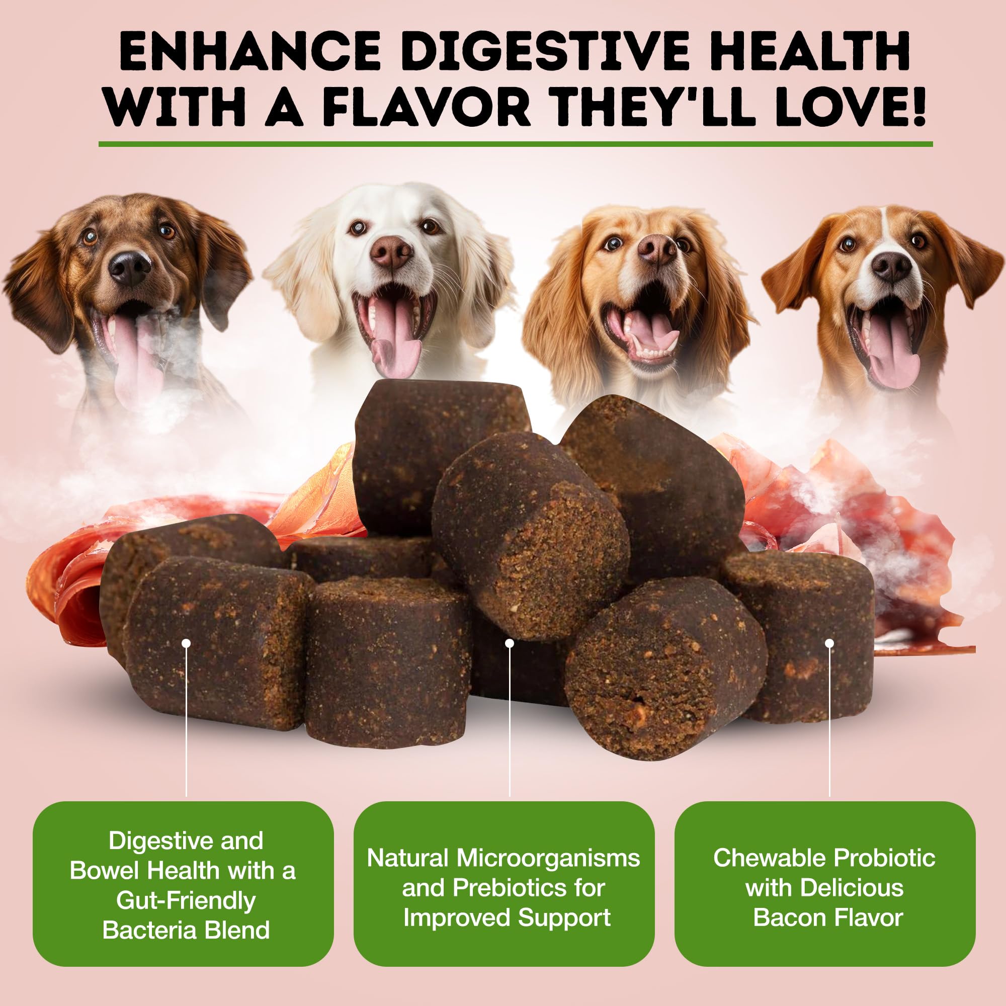 Gomitas de Only Natural Pet con microorganismos bio-disponibles para flora intestinal.
