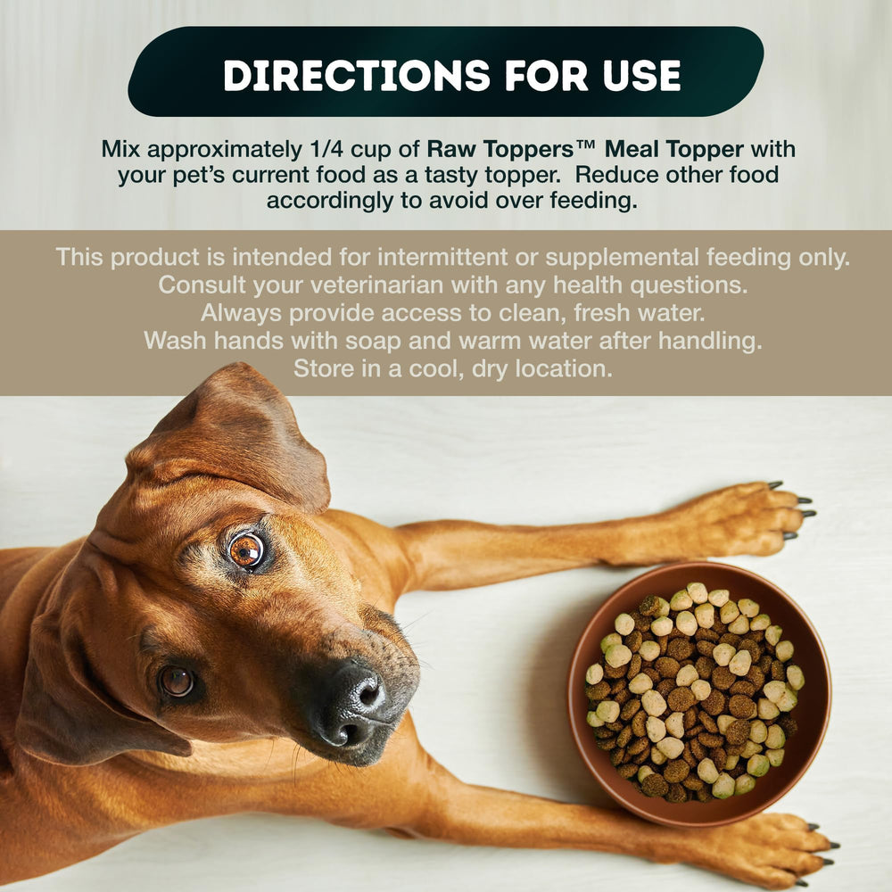 Only Natural Pet Raw Toppers: etiqueta clara de ingredientes y beneficios para uso diario