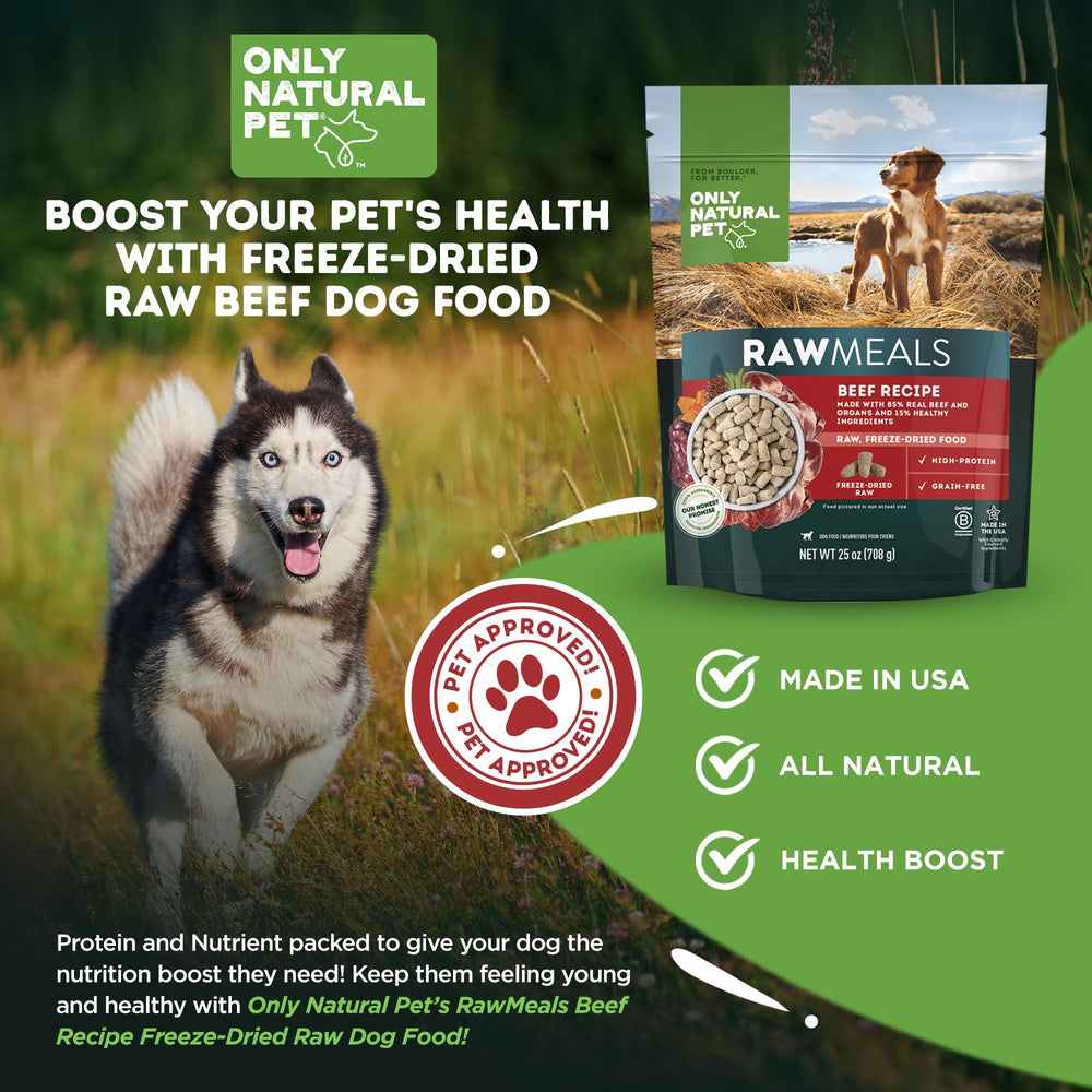 Only Natural Pet RawMeals Beef Recipe, presentación en plato, al alcance de toda la familia.