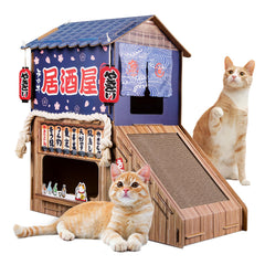 opbodqo casa de gato cartón dos niveles con juguetes para estimular juego