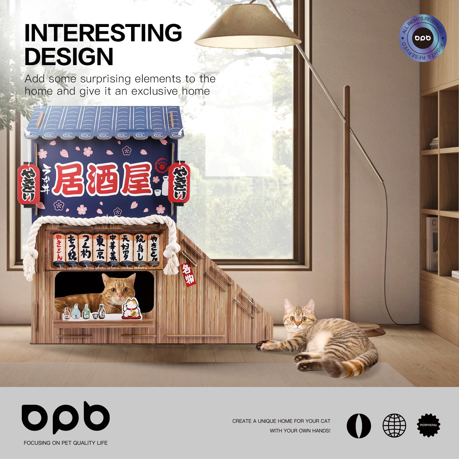 opbodqo casa de gato cartón ensamblaje fácil y rápido