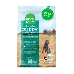 Open Farm croquetas para cachorro con salmón como primer ingrediente, nutrición equilibrada.