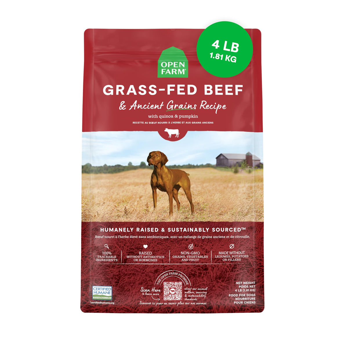 Open Farm alimento seco para perros con granos ancestrales y proteína de calidad.