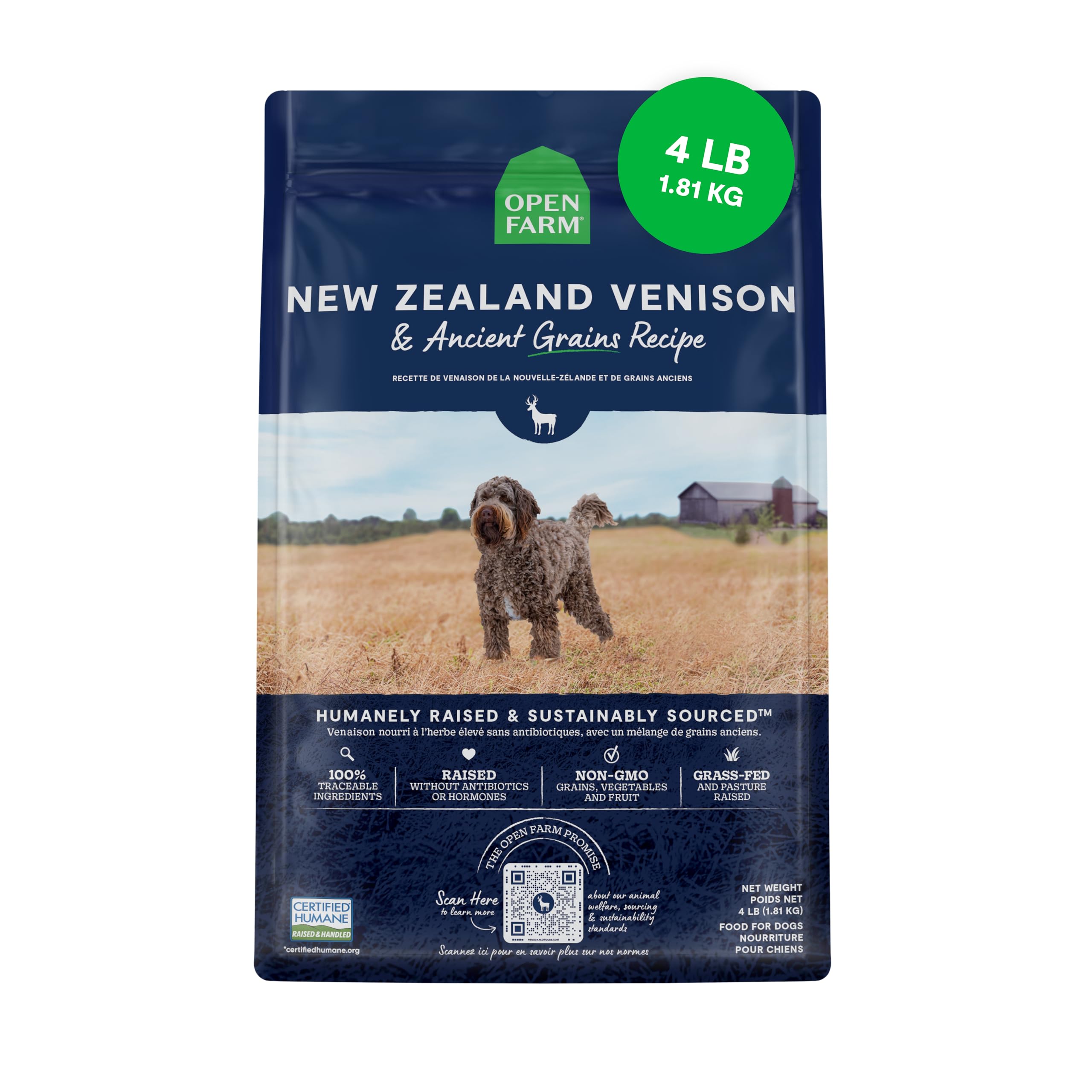 Open Farm: bolsa venado Nueva Zelanda de 4 lb, proteína de alta calidad para perros.