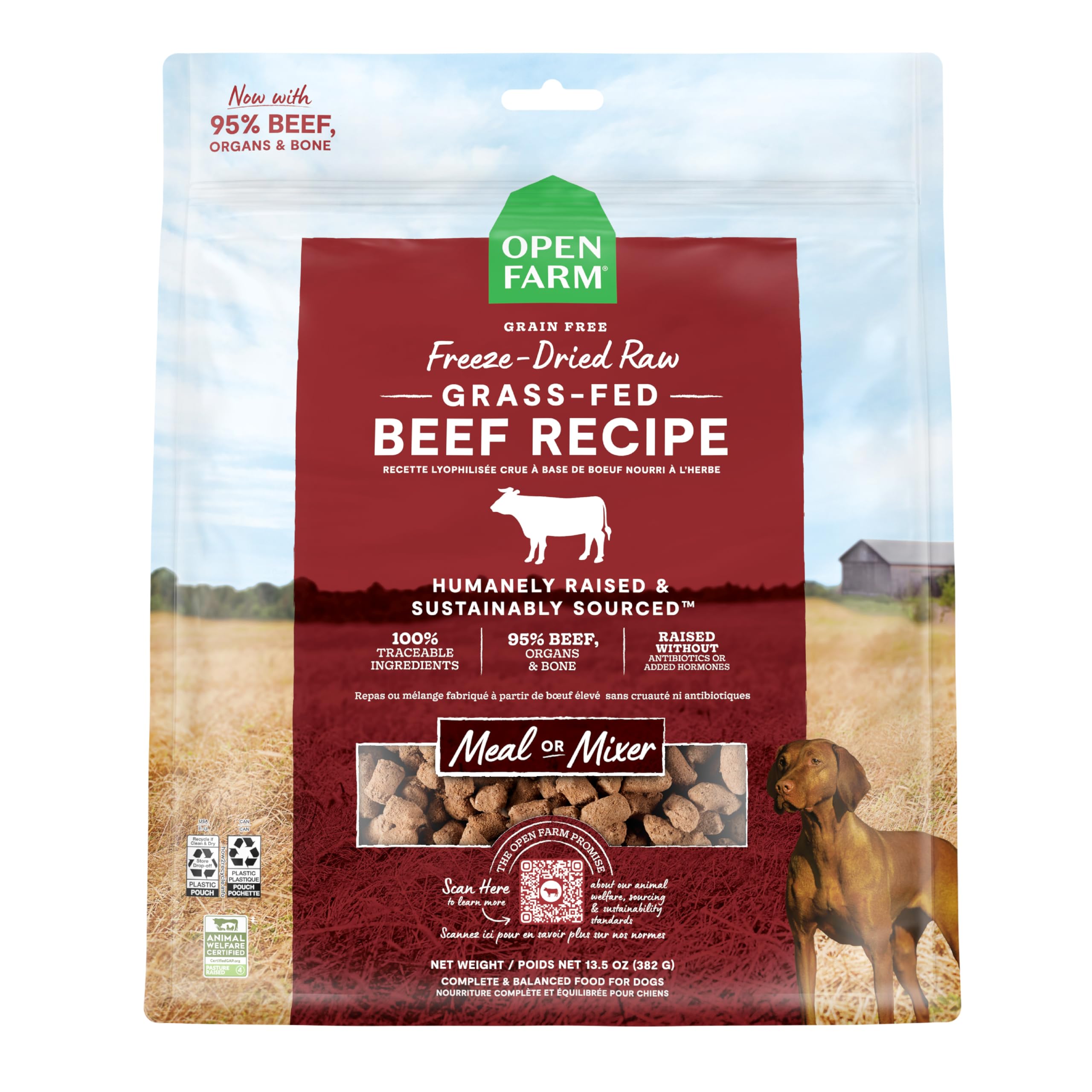 Open Farm Morsels liofilizados de carne para perros, fuente de proteína alta.