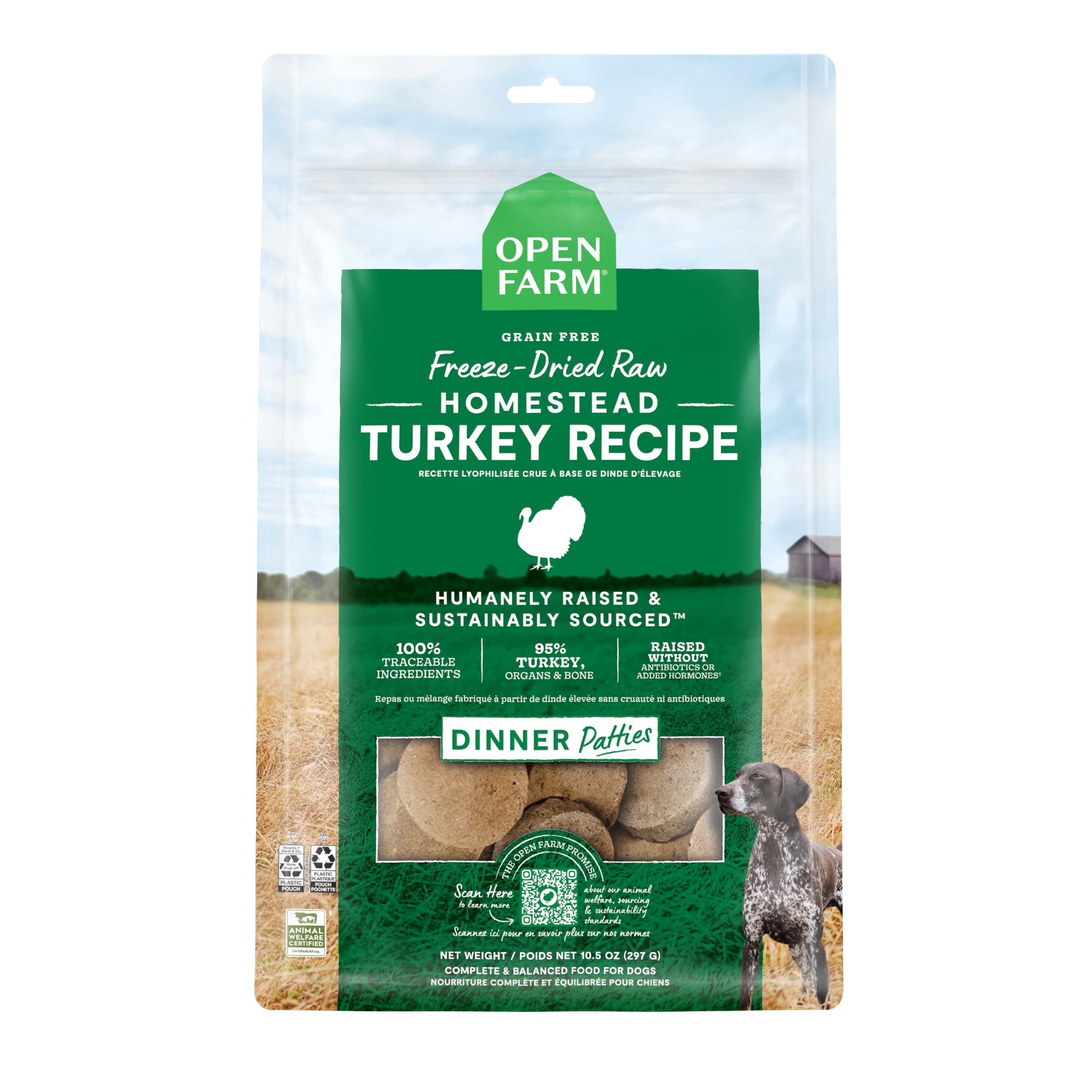 Open Farm patty de pavo 95% carne, lista para completar la comida.