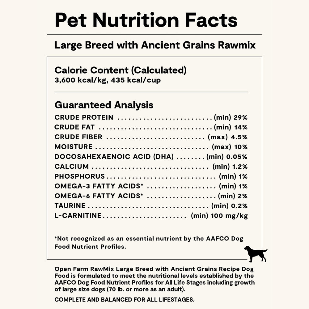 Perro grande disfrutando Open Farm RawMix, comida sabrosa y nutritiva.