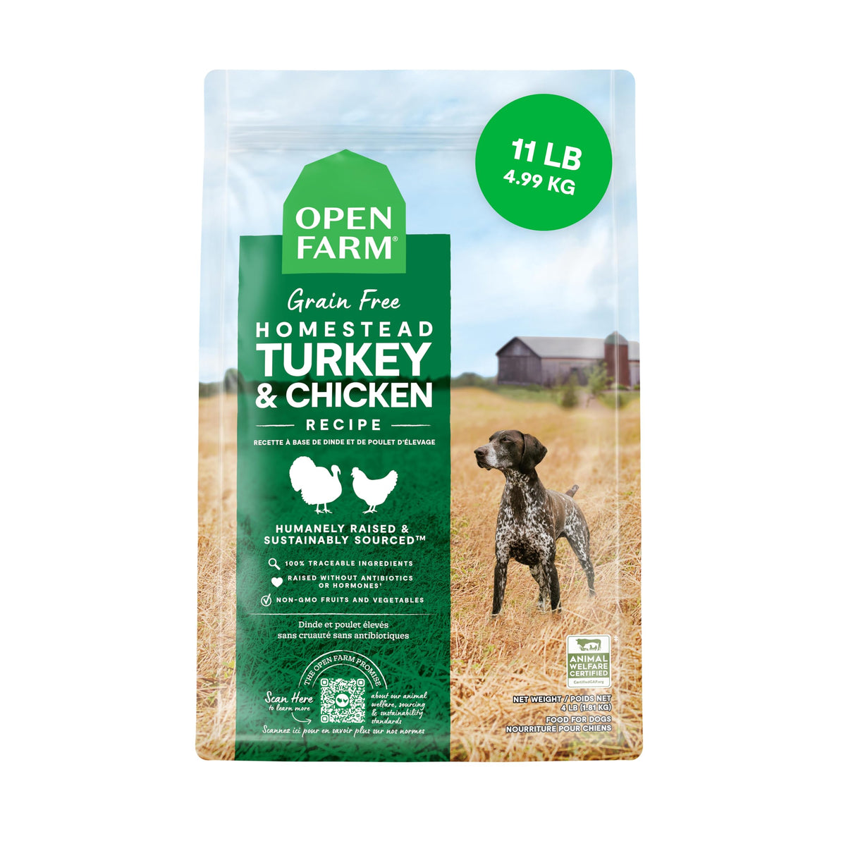 Open Farm bolsa-11lb para perro sin granos con receta de pavo y pollo