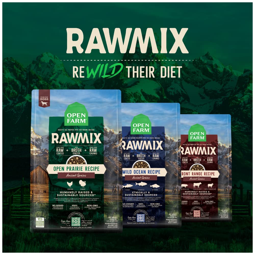 Open Farm RawMix certificado bienestar animal, prácticas responsables visibles.