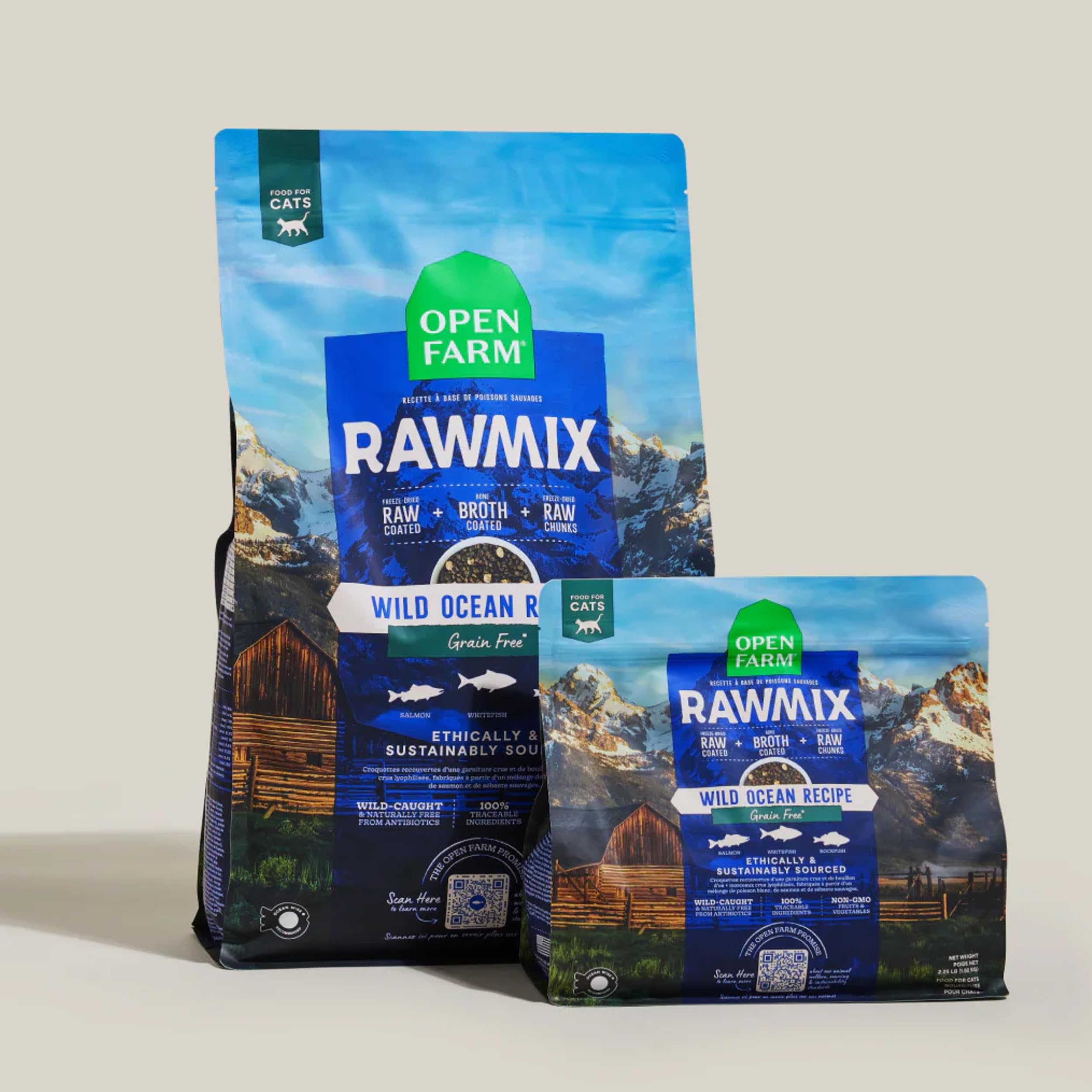 Envase de 2.25 lb de Open Farm RawMix para gatos.