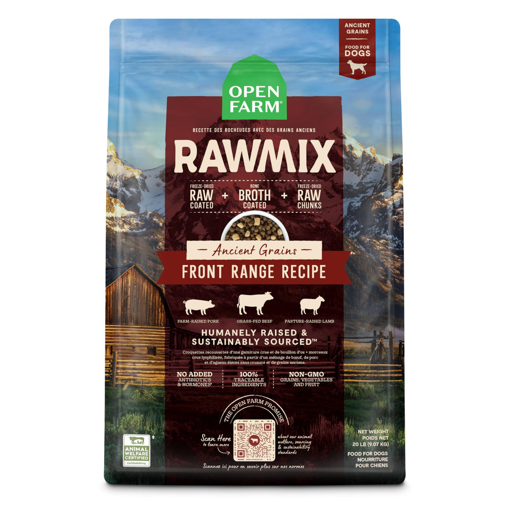 Open Farm RawMix Front Range, bolsa de 20 lb, nutrición para perros activos.