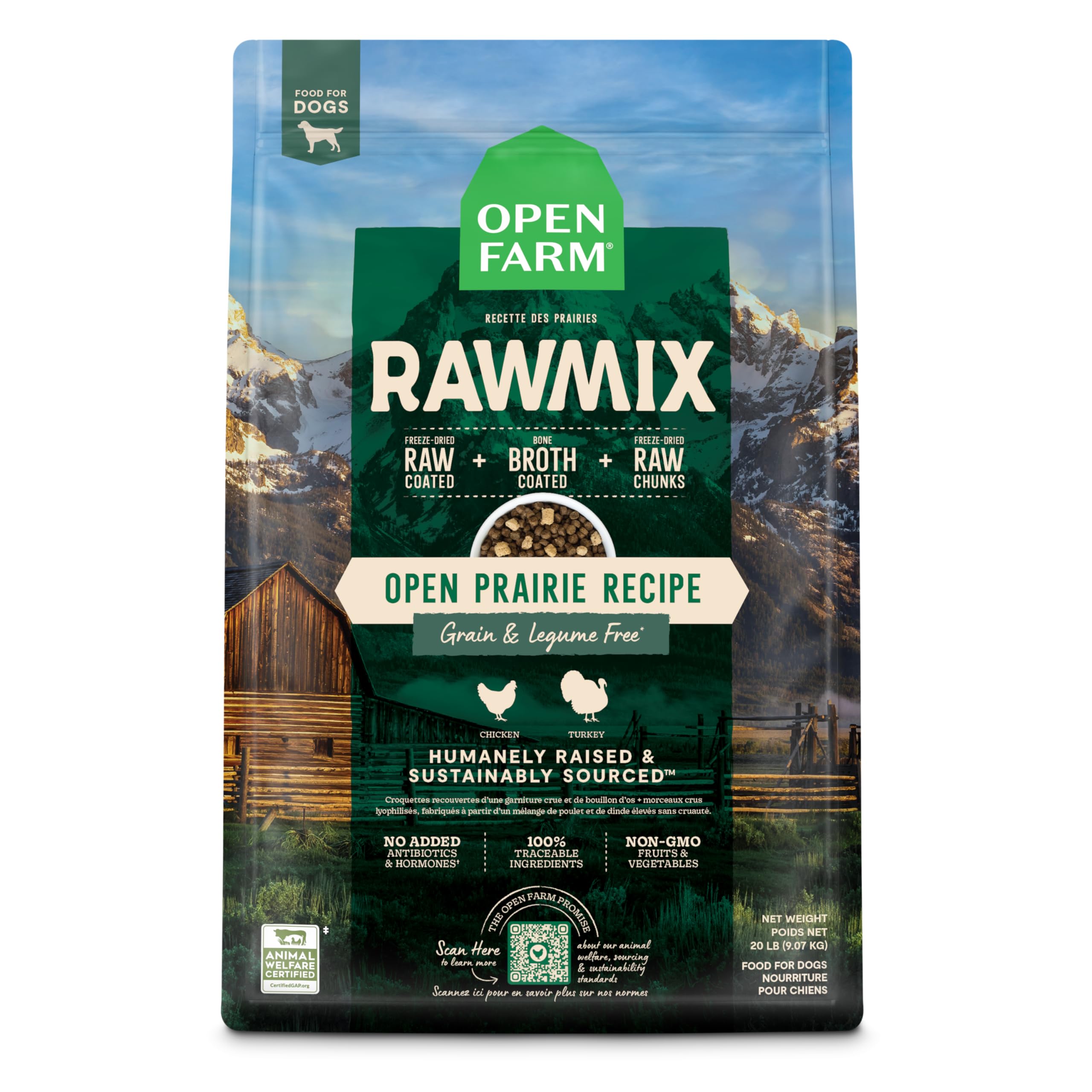 Open Farm RawMix en bolsa, fuente de proteína sin granos para perros activos