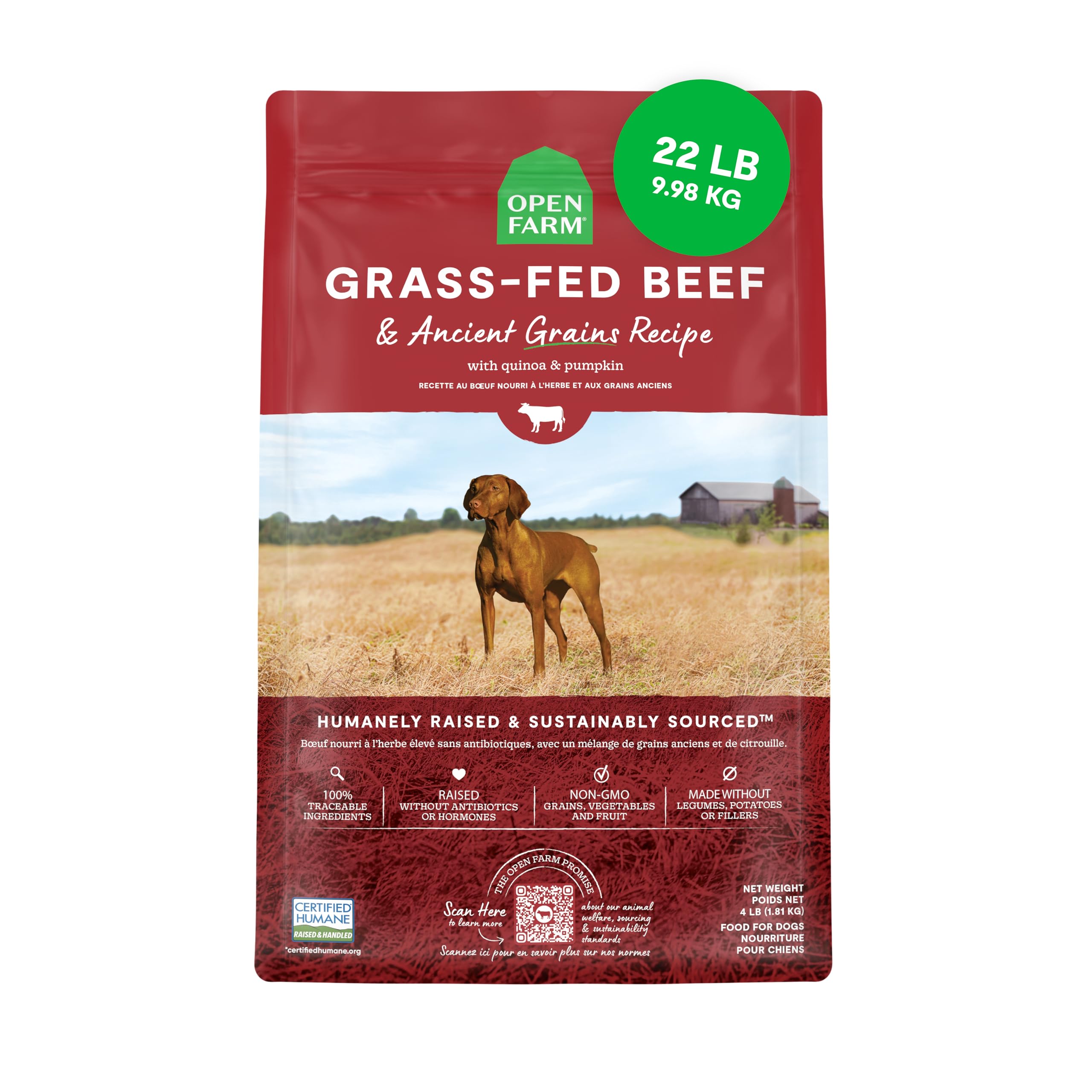Open Farm res con granos antiguos, bolsa de 22 lb, nutrición de alta proteína para perros