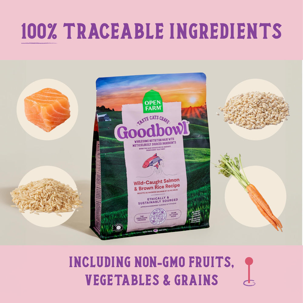 Bolsa de 7 libras de Open Farm Goodbowl para fácil almacenamiento.
