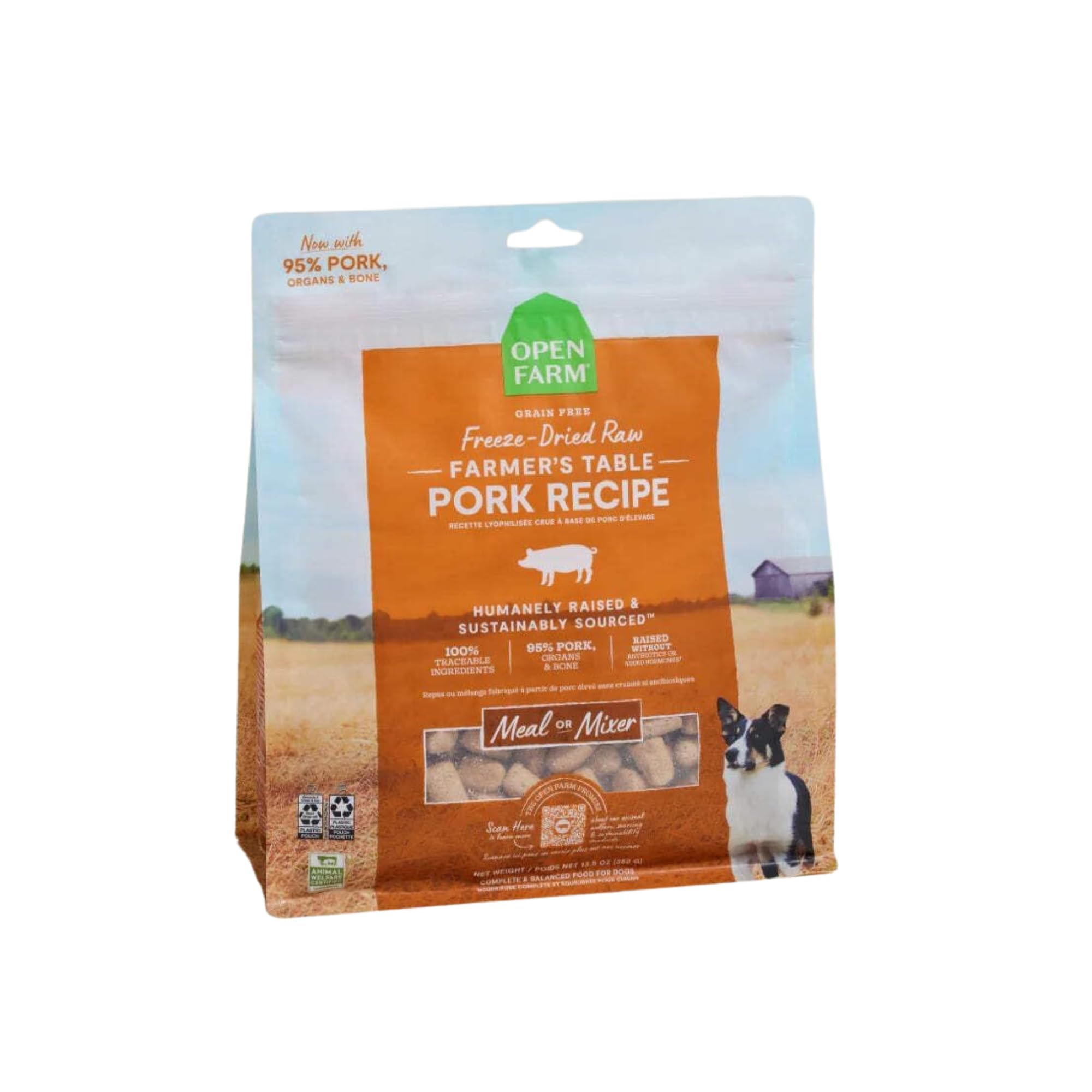 Open Farm trozos cerdo deshidratados: alto contenido proteico para perros activos.