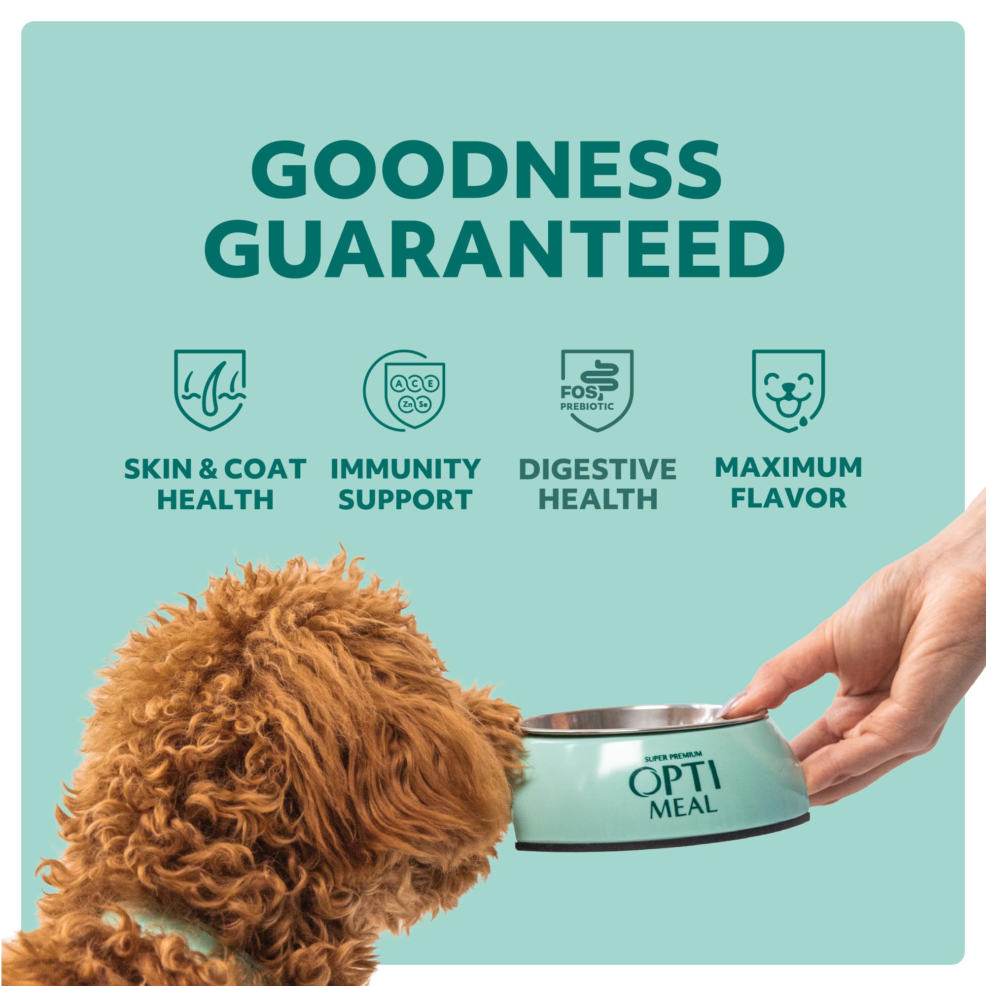 Optimeal ingredientes naturales y etiqueta clara para perros adultos.