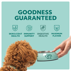 Optimeal ingredientes naturales y etiqueta clara para perros adultos.