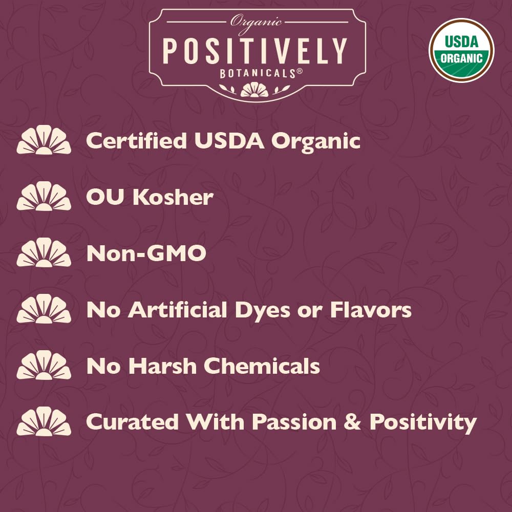 Organic Positively Tea Company taza de té catnip mostrando hojas secas con relajación.