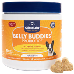 Origin Labs Belly Buddies bocadillos sabor tocino, apoyo digestivo para perros