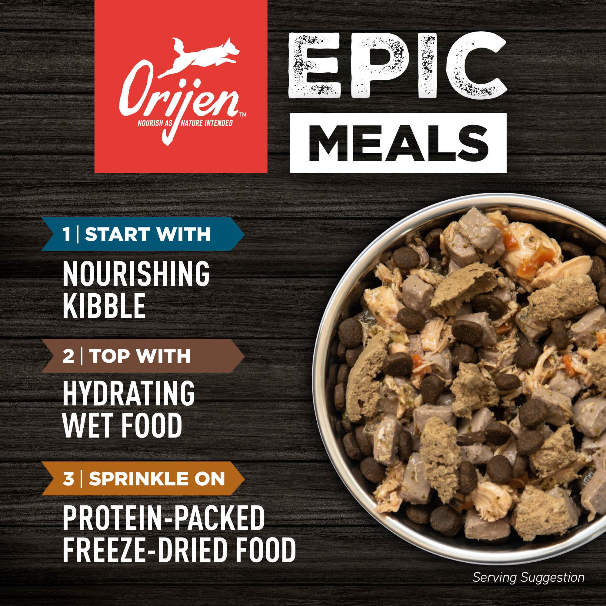ORIJEN Amazing Grains Regional Red, ingredientes frescos refrigerados y crudos congelados para frescura
