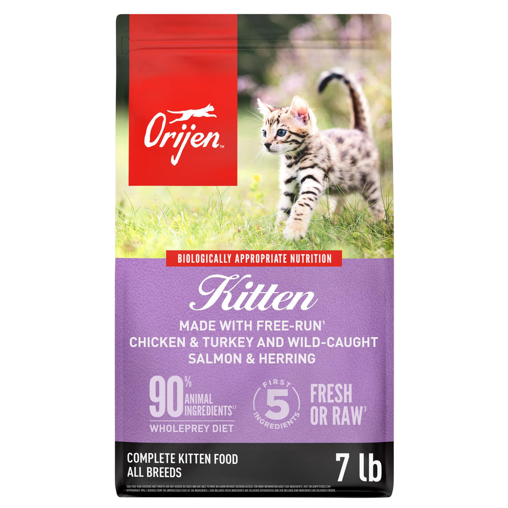 ORIJEN bolsa 7lb de alimento seco para gatitos con proteína alta.